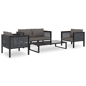 SKM Set Divani da Giardino 5 pz con Cuscini in Polyrattan Antracite
