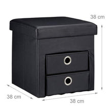 Relaxdays Pouf Contenitore Pieghevole, Scomparto Interno, 2 Cassetti Rimovibili, Cubo, finta pelle, Nero, HxLxP: 38 x 38 x 38 cm