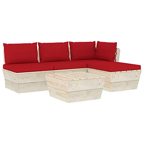 FAMIROSA Set Divani da Giardino su Pallet 5 pz con Cuscini Legno Abete-3462