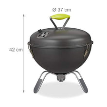Relaxdays Barbecue Portatile a Sfera, con Coperchio e Pinza da Cucina, Balcone Picnic Campeggio 42 x 37 cm, Grigio Scuro