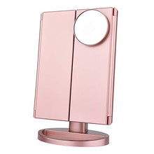 Specchio per il trucco illuminato Vanity 1x / 2x / 3x Ingrandimento a tre vie Trifold con 22 LED Luci Touch Screen e ricarica USB, regolabile a 180 gradi (oro rosa),D'oro