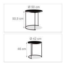 Relaxdays Tavolini Set 2 Pezzi, Tavolinetti Rotondi, Acciaio, Marrone/Nero, H X D: 50 x 50 cm