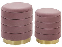 Set di 2 Pouf Contenitore con Rivestimento in Poliestere Rosa Base Dorata Garland