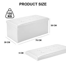 Todeco - Panca Pieghevole in Pelle, Ottomana Pieghevole per Conservare - Carico Massimo: 150 kg - Materiale: Finta Pelle - Cucita e con Finitura Trapuntata, 76 x 38 x 38 cm, Bianco