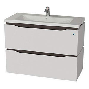 Elean Mobile da bagno con mobiletto sotto lavabo, colore bianco wengé lucido, pronto per il montaggio, nuovo (80 cm)