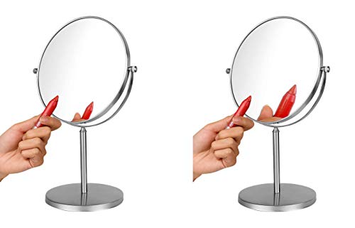 Ambrosya® | Specchio cosmetico Esclusivo in Acciaio Inossidabile con ingrandimento 5X | Bagno Lampada Luce LED Trucco Specchietto da Tavolo WC (Acciaio Inossidabile (Spazzolato), 5X)