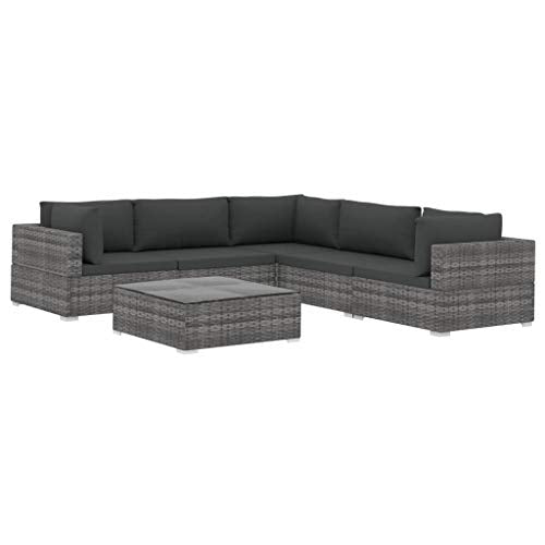vidaXL Set Divani da Giardino 6 pz con Cuscini Foderati Lavabili Modulare Leggero Elegante Arredi da Esterno in Polyrattan Grigio Telaio in Acciaio