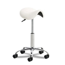 CLP Sgabello Lavoro Reno In Similpelle I Sgabello Pc A Sella Imbottito Regolabile 53-68 CM E Girevole Base In Metallo, Colore:bianco