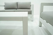 Set Salotto da Giardino Divano 2 Poltrone e Tavolino in Alluminio Estia Bianco