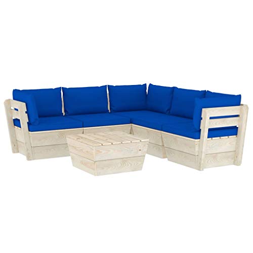 SKM Set Divani da Giardino su Pallet 6 pz con Cuscini Legno Abete (118.9kg) Blu-3538