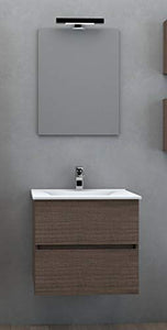 COMPOSIZIONE BAGNO Linea Elegance da 60CM Mobile Sospeso + Lavabo + Specchio + Lampada Led (Noce)