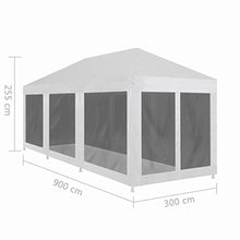 Gazebo pieghevole da giardino, 9 x 3 m, tenda per feste di matrimonio, portatile, per garage e garage con telaio in acciaio impermeabile con 8 pareti laterali a rete, 9 x 3 x 2,55 m