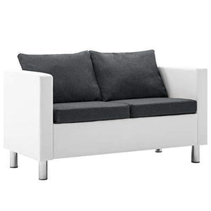 Festnight Divano a 2 Posti in Similpelle da Salotto e Soggiorno Moderno Piedini in Legno Poltroncina 115 x 60 x 67 cm Bianco e Grigio Scuro - Arredi Casa