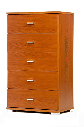 Mobile Cassettiera in legno con 5 CASSETTI per camera da letto soggiorno L.53 x P.33 x H.91 (Ciliegio)