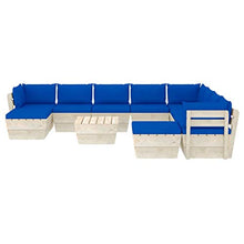 SKM Set Divani da Giardino su Pallet 11 pz con Cuscini Legno Abete (204.7kg) Blu-3694