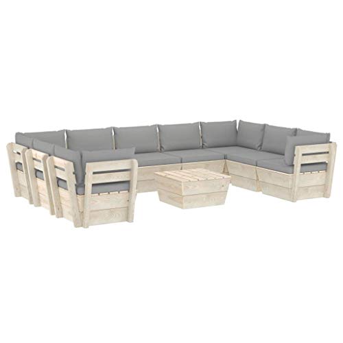 SKM Set Divani da Giardino su Pallet 10 pz con Cuscini Legno Abete (197.9kg) Grigio
