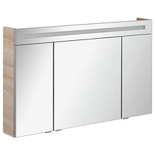 FACKELMANN B.Clever - Set di mobili da bagno, 3 pezzi, 120-150 cm, in frassino con lavabo in marmo, con armadietto a specchio a LED