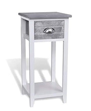 Zerone Comodino per camera da letto, comodino, mobiletto con 1 cassetto per camera da letto, soggiorno, rettangolare, 30 x 30 x 63 cm, grigio e bianco