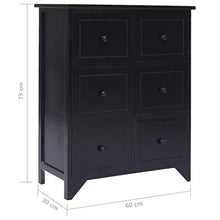 FAMIROSA Armadietto con 6 Cassetti Nero 60x30x75cm, Legno di Paulownia
