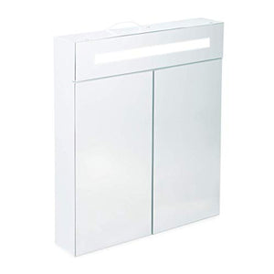 Relaxdays Armadietto da Bagno a Specchio, 2 Ante, 3 Scomparti, Presa Elettrica, Mobiletto Pensile con LED, Glass, Bianco, 67 x 60 x 12 cm