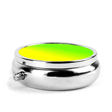 Contenitore rotondo per pillole con 3 scomparti, in metallo, per medicine, vitamine, colore verde neon e giallo fluo, per viaggi all'aperto