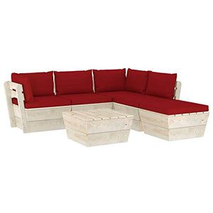 SKM Set Divani da Giardino su Pallet 6 pz con Cuscini Legno Abete (111kg) Rosso-3561