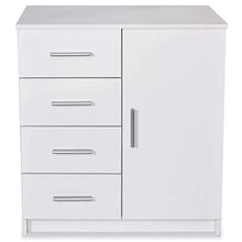 Cikonielf Credenza Buffet con 4 cassetti e anta, mobile ausiliare comò per sala da pranzo, soggiorno, camera da letto, 79 x 35 x 88 cm, bianco opaco