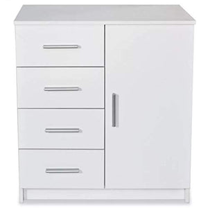 Cikonielf Credenza Buffet con 4 cassetti e anta, mobile ausiliare comò per sala da pranzo, soggiorno, camera da letto, 79 x 35 x 88 cm, bianco opaco