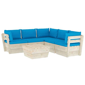 SKM Set Divani da Giardino su Pallet 6 pz con Cuscini Legno Abete (118.9kg) Blu-3532