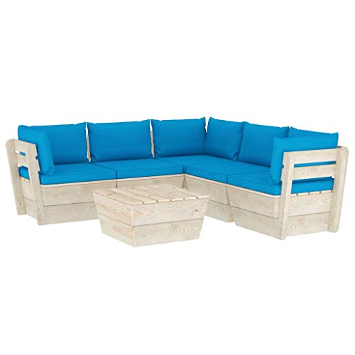FAMIROSA Set Divani da Giardino su Pallet 6 pz con Cuscini Legno Abete-3532