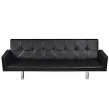 Festnight - Divano Letto Regolabile a 3 Posti in Ecopelle/Pelle Artificiale Bainco/Nero con bracciolo da Salotto/Soggiorno