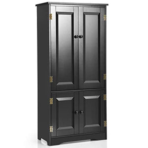 COSTWAY Mobile Multiuso, Armadio da Soggiorno, Credenza da Cucina in Legno, con 4 Ripiani, 58,5 x 31,4 x 123cm, Bianco e Nero (Nero)