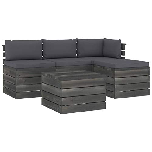 FAMIROSA Set Divani da Giardino su Pallet 5 pz con Cuscini Massello Pino-1791