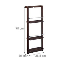 Relaxdays Scaffale Doccia da Appendere 3 Ripiani, Mensola Doccia in Bambù con Gancio, HLP 70x28,5x10 cm, Marrone Scuro