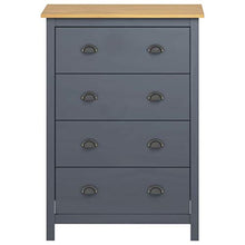 Ausla - Mobiletto con 4 cassetti, cassettiera bianca in legno di pino massiccio, per soggiorno, ingresso e camera da letto, 79 x 40 x 110 cm, grigio e marrone miele