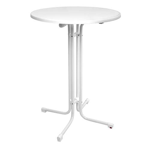Beautissu Sylt Gastro Tavolo Alto Pieghevole Ø 80 cm Tavolo Bar Esterno Bianco - Tavolino da Bar o da Cucina Rotondo per bistrot e Pub - Tavolo da Giardino - Resistente al Calore e ai Graffi