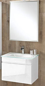 Mobile con lavabo piccolo - 1 anta a ribalta con maniglia a gola, specchio e lavabo in vetro. cm. 61 x 47 x 190h. Ideale per bagni di piccole dimensioni. (STMB)