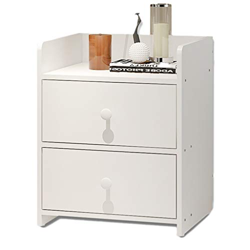 LICHUAN Tavolino da comodino in MDF con 2 cassetti, semplice comodino comodino consolle comodino per camera da letto, libreria da ufficio, tavolino bianco facile da montare