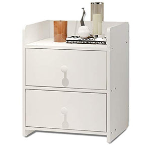 LICHUAN Tavolino da comodino in MDF con 2 cassetti, semplice comodino comodino consolle comodino per camera da letto, libreria da ufficio, tavolino bianco facile da montare