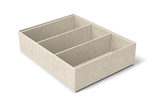 ilo - Organizer Armadio e Cassetti cm 35x27 H.8,5 con 3 Scomparti - Scatola Portaoggetti da Scrivania - Rivestimento in Tessuto Tecnico Marrone Cappuccino - Riciclabile e Prodotto in Italia