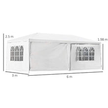 Outsunny Tendone Gazebo 6x3m con Pareti Laterali Rimovibili, Porte e Finestre per Giardino ed Esterno in Metallo, Bianco