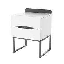 Moderno Comodino con 2 cassetto,Bianco, Comodino in Legno, tavolino Laterale per Divano, Cornice Metallica, per Camera da Letto, Soggiorno, Decorazione per mobili(Bianco/Nero)