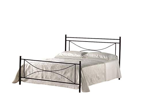 Letto Matrimoniale, Ferro BATTUTO, Modello Matilde, 100% Made in Italy (Avorio, Sfumature Oro)