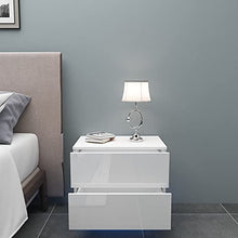 YOLEO Comodino Bianco Lucido con LED (55x37x50 cm) / 2 Frontale Cassettiera in Truciolare, Comodini per Camera da Letto, Con Striscia LED, Bianco Brillante