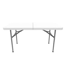 Todeco - Tavolo Portatile Pieghevole, Tavolo Trasportabile - Materiale: HDPE - Carico Massimo: 100 kg - 122 x 61 cm, Bianco, Pieghevole a metà