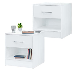 Casaria Set 2 Comodini Cassetto Ripiano d' Appoggio 41x39x28 cm Legno Comò Notte Camera Letto Bianco
