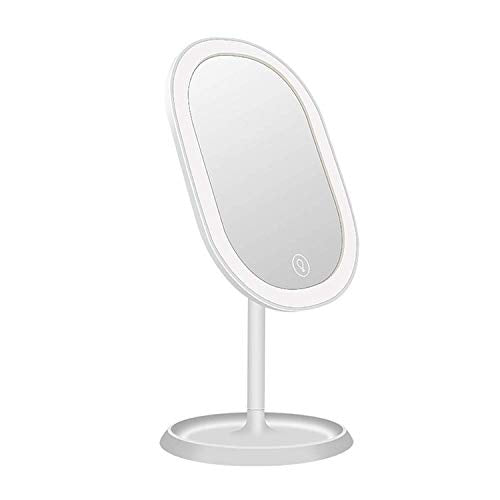 Specchio per Il Trucco, Specchio per Il Trucco da Tavolo Illuminato A LED con Luci E Oscuramento del Touch Screen con Piedistallo Antiscivolo Specchi Cosmetici Portatili
