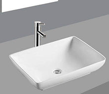 warenplus2014 Lavandino in ceramica bianca rettangolare con inserto in ceramica, 43 x 33 cm