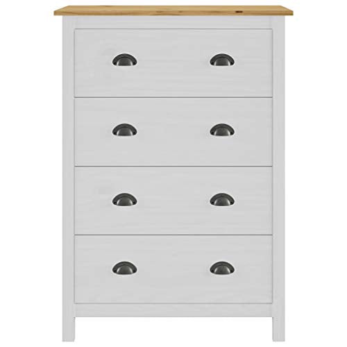 Ausla - Mobiletto Hill con 4 cassetti, in legno, per camera da letto, soggiorno, cucina, 79 x 40 x 110 cm, bianco e legno chiaro