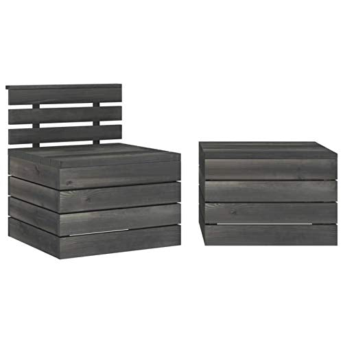 Tidyard Set Divani da Giardino su Pallet 2pz Pino Massello Grigio Scuro,Set Divano da Giardino,Divano da Giardino,per Esterno, Balcone, Giardino
